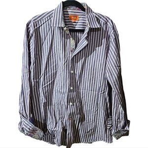 TALLIA Blue Striped Paisley Long Sleeve Button Down Shirt - Size Large